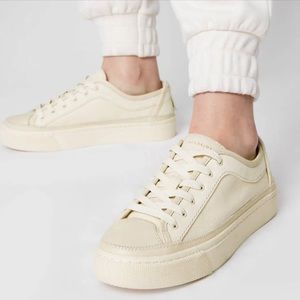 ALLSAINTS Women 8 Milla Off White Beige Leather Platform Sneaker Lace-up